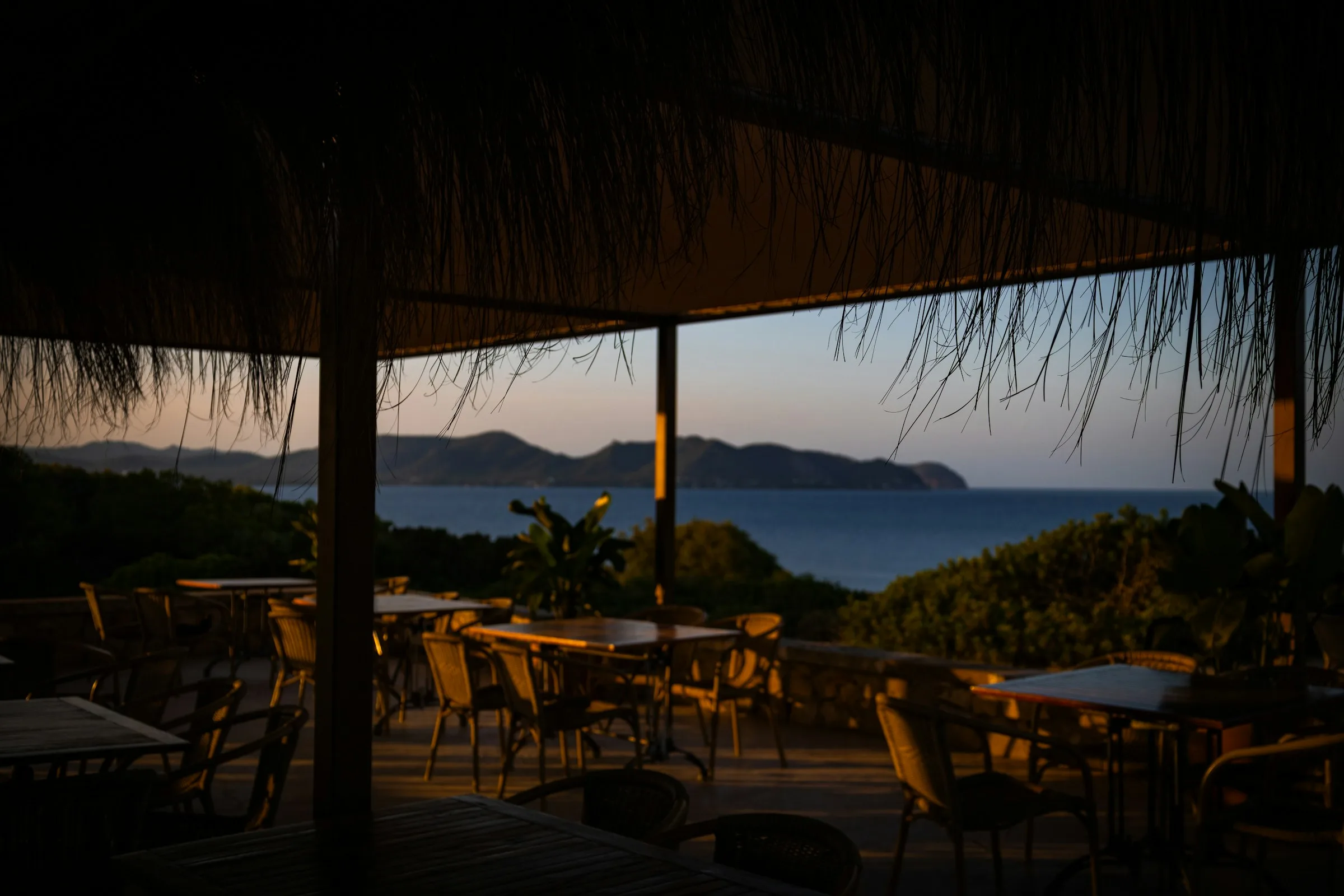 Seaside terrace in late afternoon light